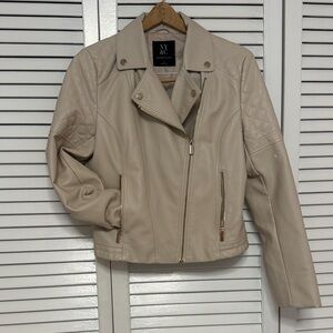 New York & Company Women's Cream Leather Jacket